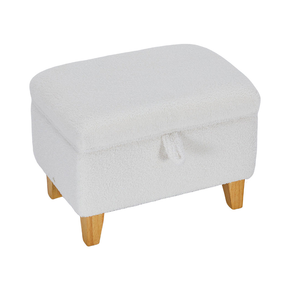 White Teddy Fleece Upholstered Storage Ottoman | Small | White