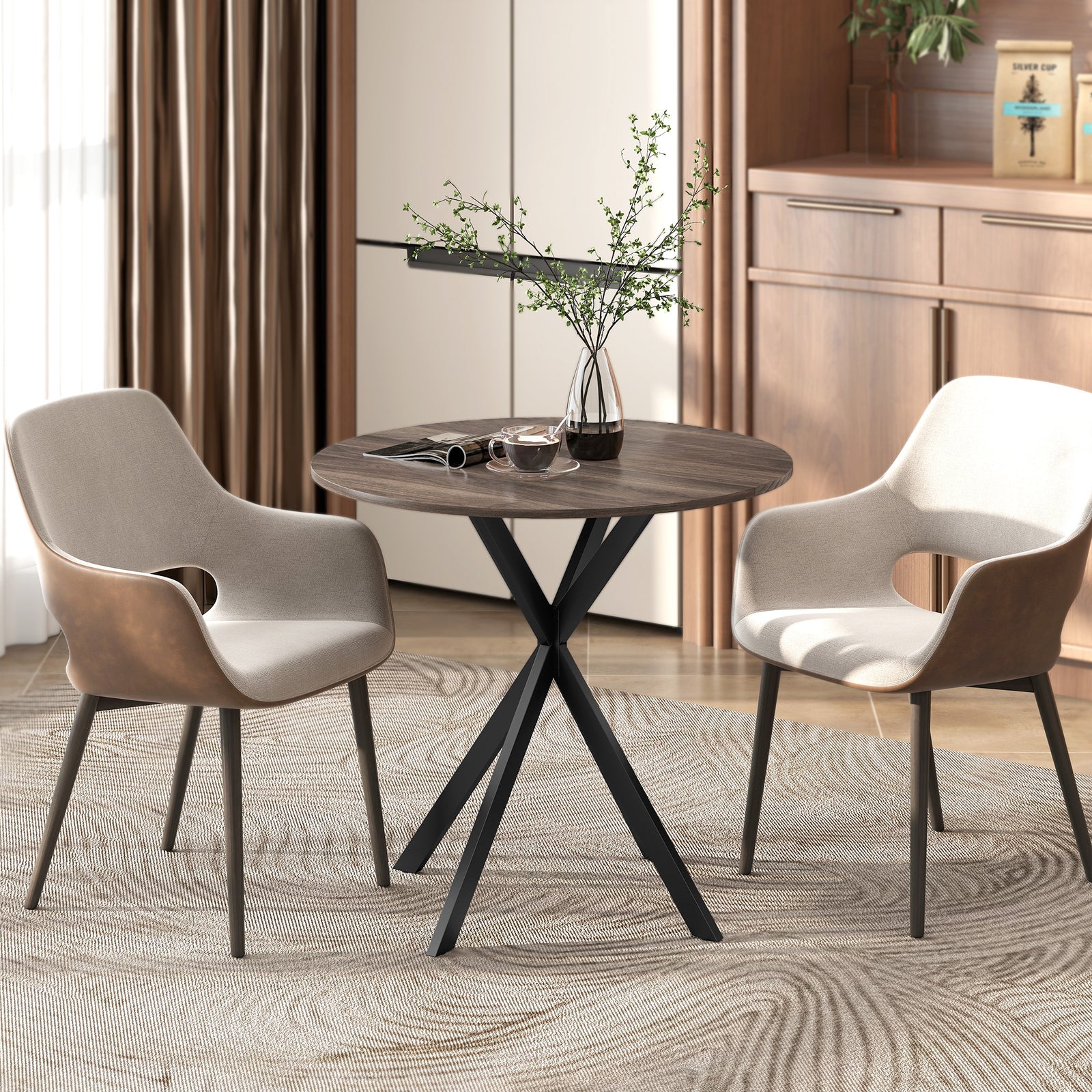 80cm Round Dining Table, Industrial Kitchen Table With Steel Legs | Brown