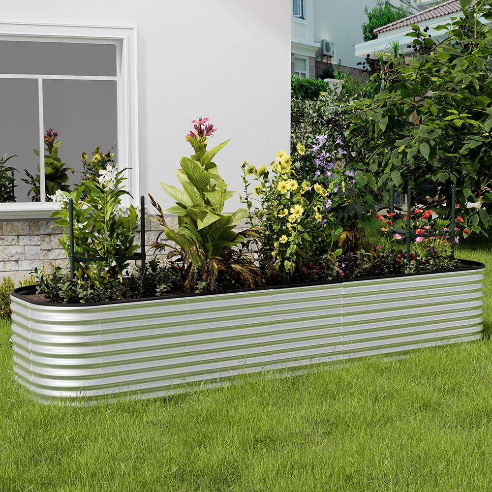 Raised Garden Bed Kit Oval-shaped Galvanized Steel Raised Garden Bed Raised Planter Box Outdoor | Large | Galvanized Silver