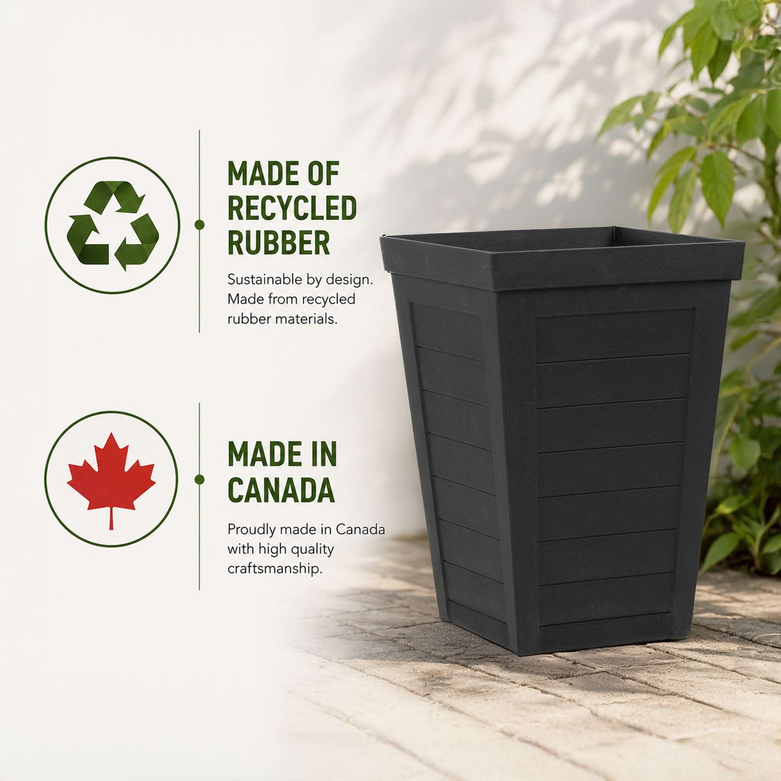 57cm Tall Plank Effect Black Rubber Planters - Indoor Outdoor Planter | Set-of-2