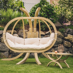 Globo Double 2 Seat/Person Wooden Hanging Egg Chair With Agora Fabric Weatherproof Cushion - Natura