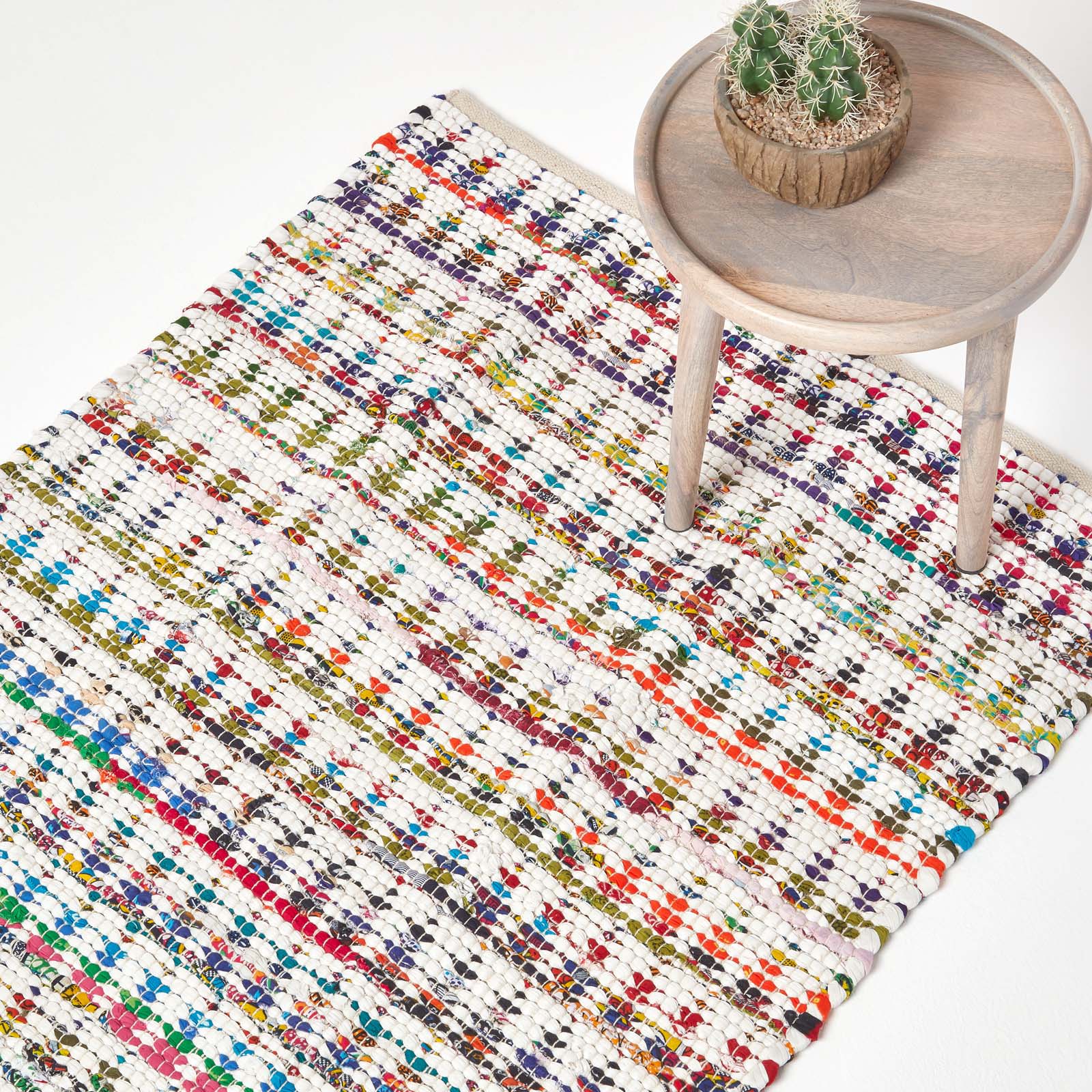 Handwoven Multi Coloured 100% Cotton Diamond Chindi Rug | 150cm x 220cm | Multi Colour