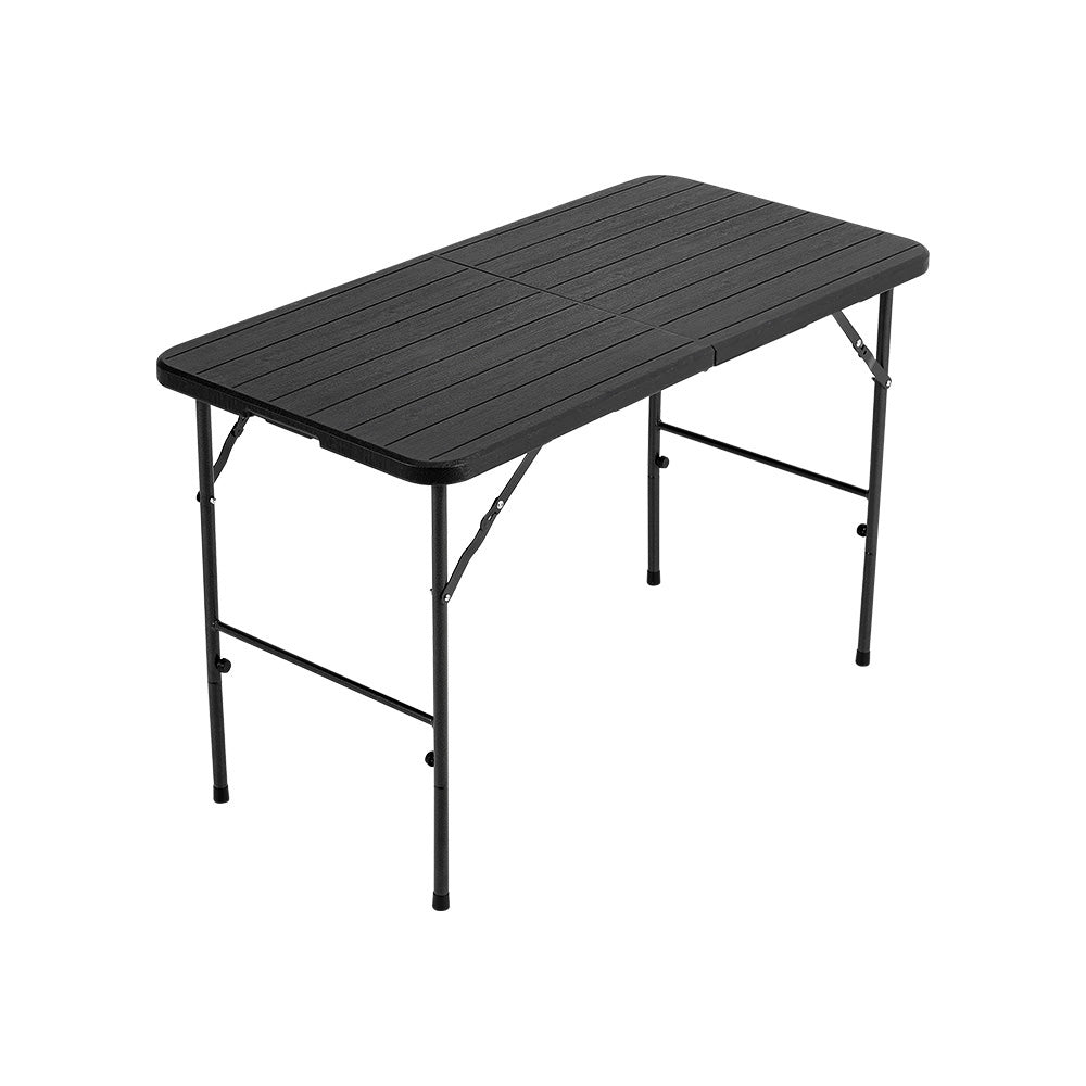 Outdoor Wood Grain Plastic Folding Table Black