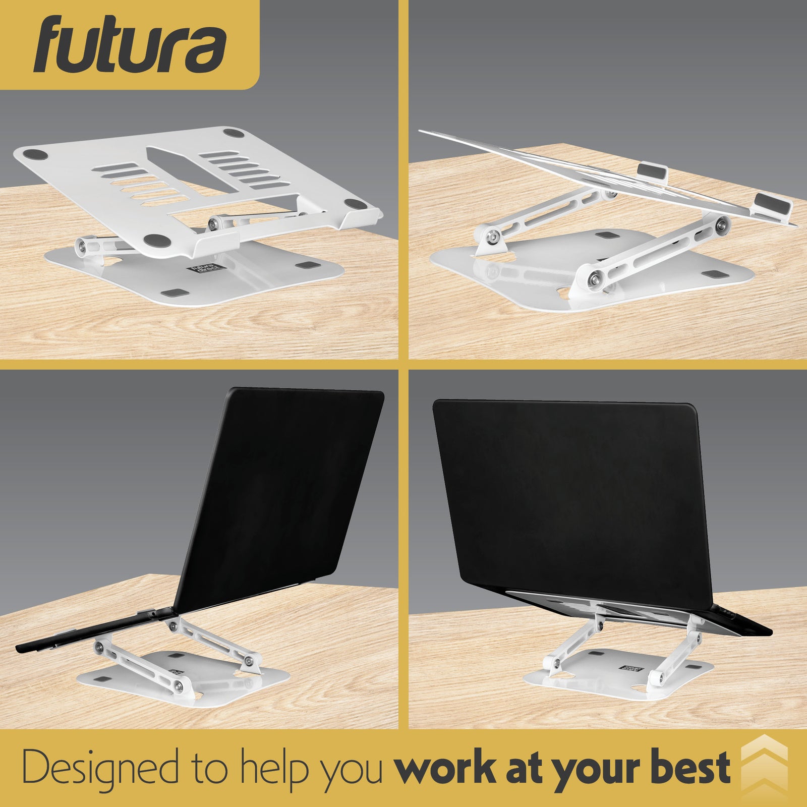 Laptop Stand Adjustable Portable Riser, Foldable Aluminium Holder For Macbook Airpro And 11 To 17 Inch Laptops | White