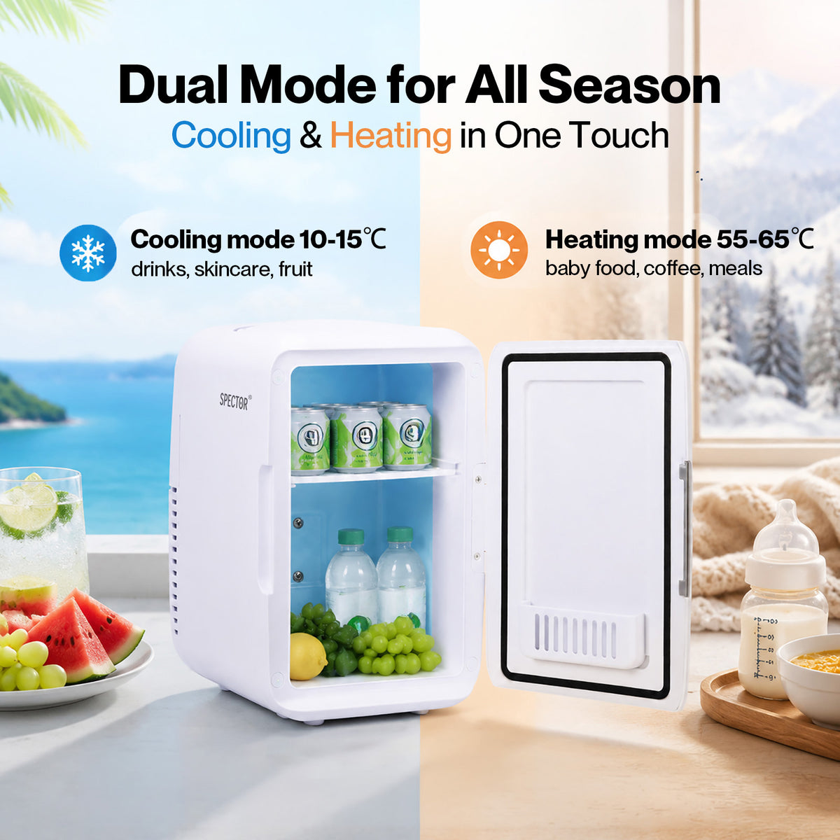 Spector Mini Fridge Portable Fridge, Cooler And Warmer, White