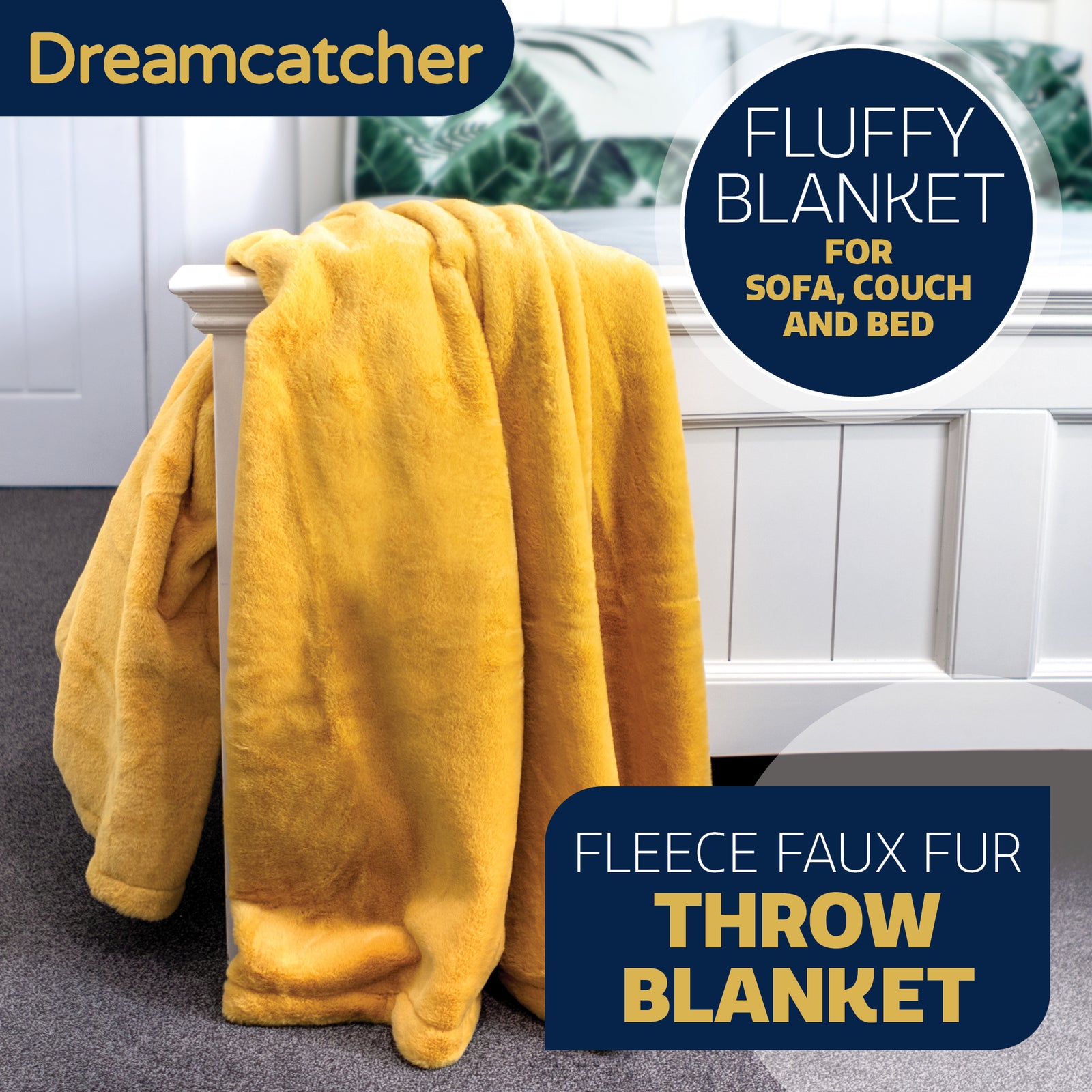 Blanket Throw Soft Faux Fur 160 X 130cm Fleece Overblanket Fluffy Blanket  For Sofa & Beds | L | Gold