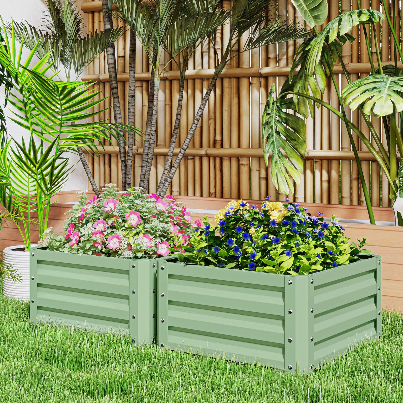 Set Of 2 Raised Garden Bed Galvanised Planter Box | Green