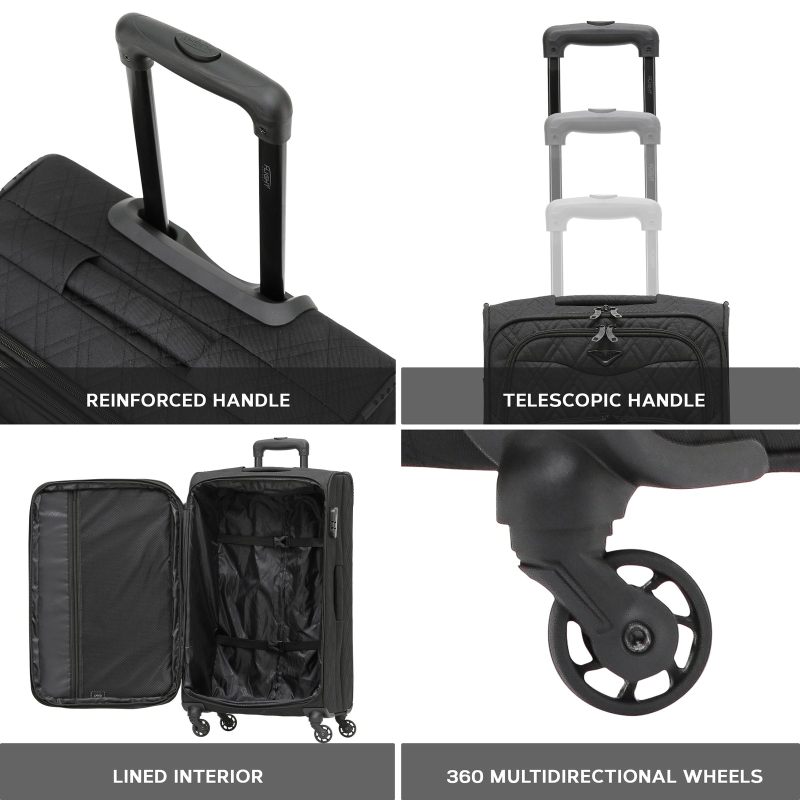 Medium 26" Lightweight 4 Wheel 800d Soft Case Quilted Suitcases Set Of 3 Anti Crack - Cabin & Hold Luggage 100+ Airlines Approved | Medium | Black