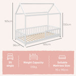 Homcom House-shaped Kids Bed Frame With Safety Fence For Boys Girls, White