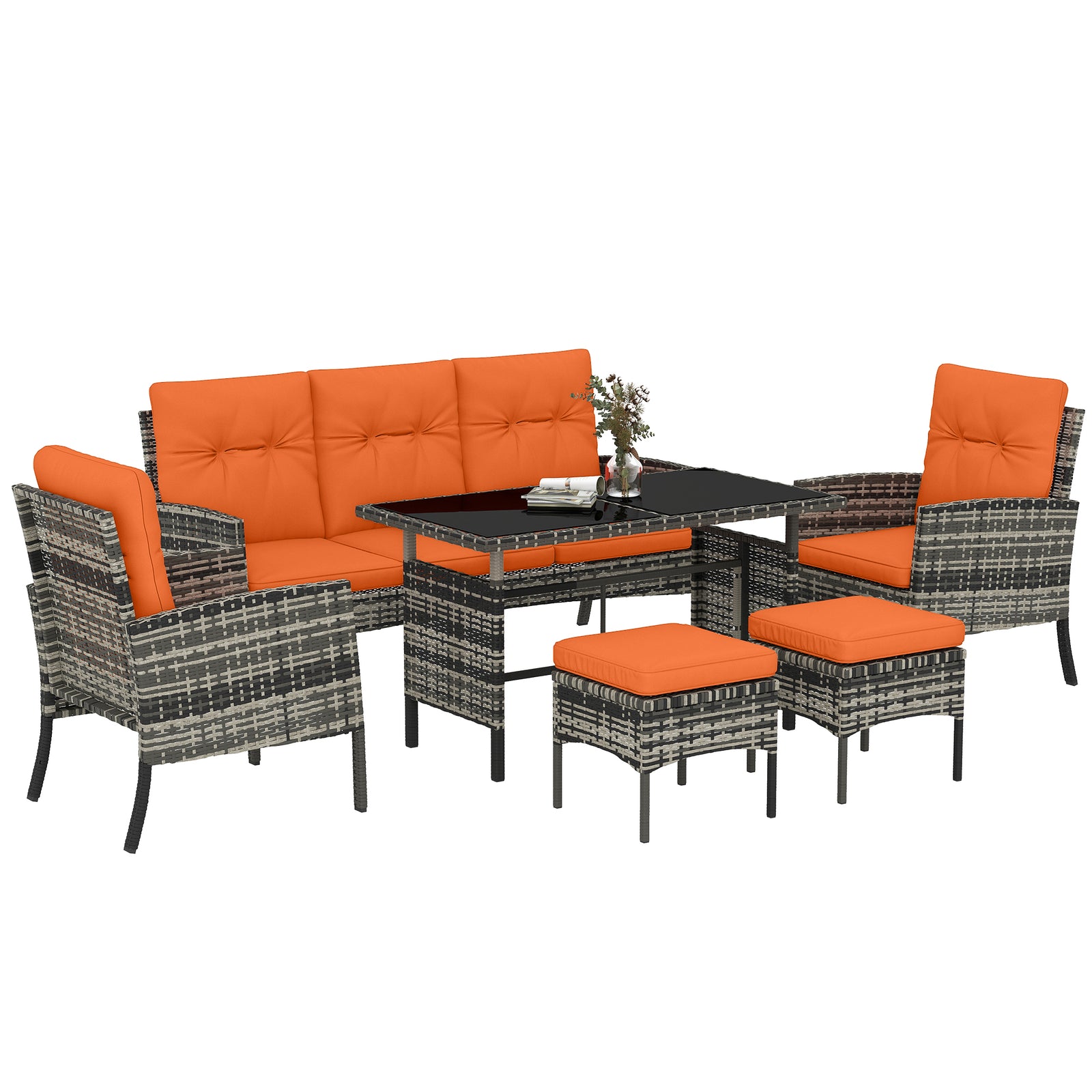 6 Pieces Rattan Garden Furniture Sofa Set With Cushions | Orange