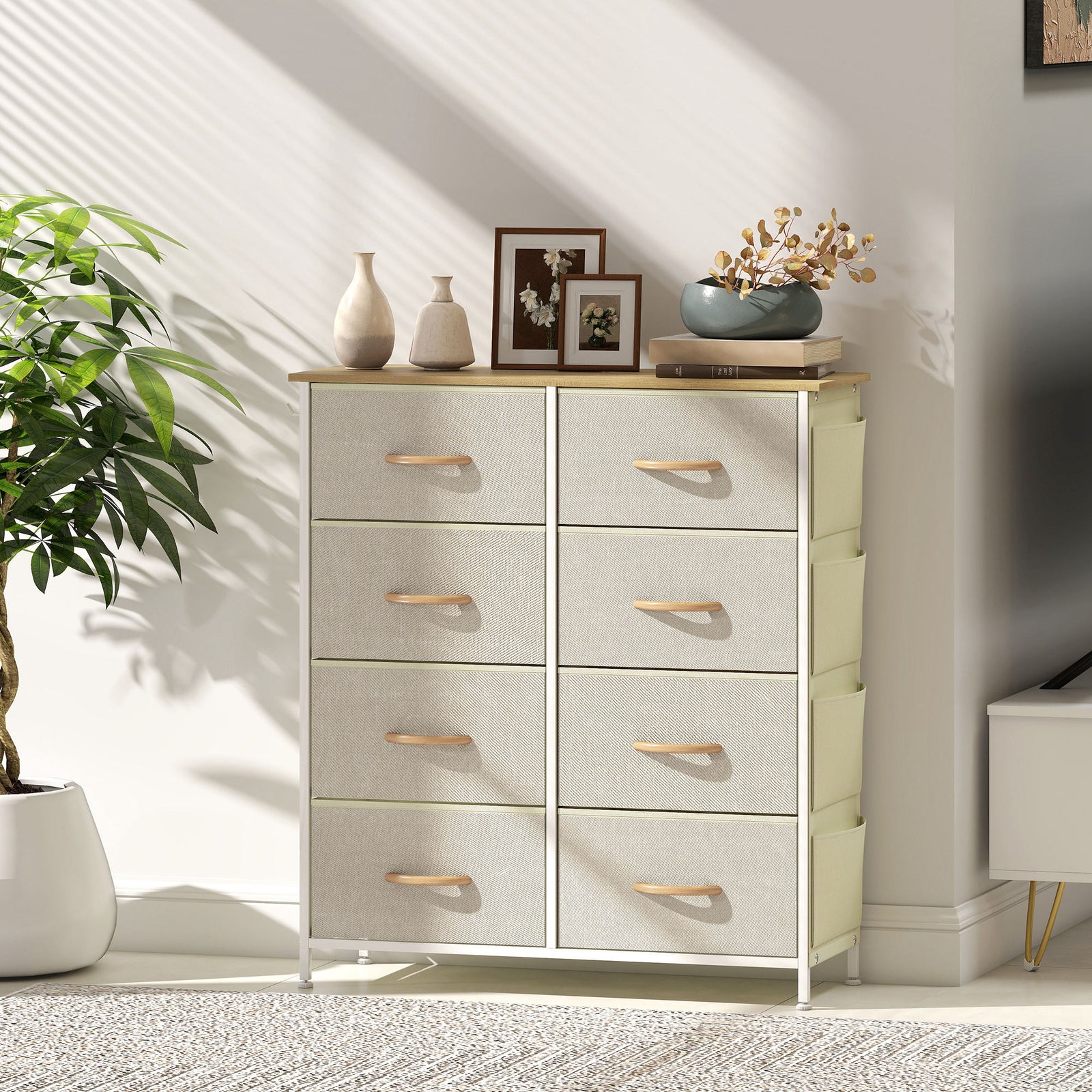 Fabric Chest Of Drawers, 8 Drawer Dresser For Bedroom | Beige