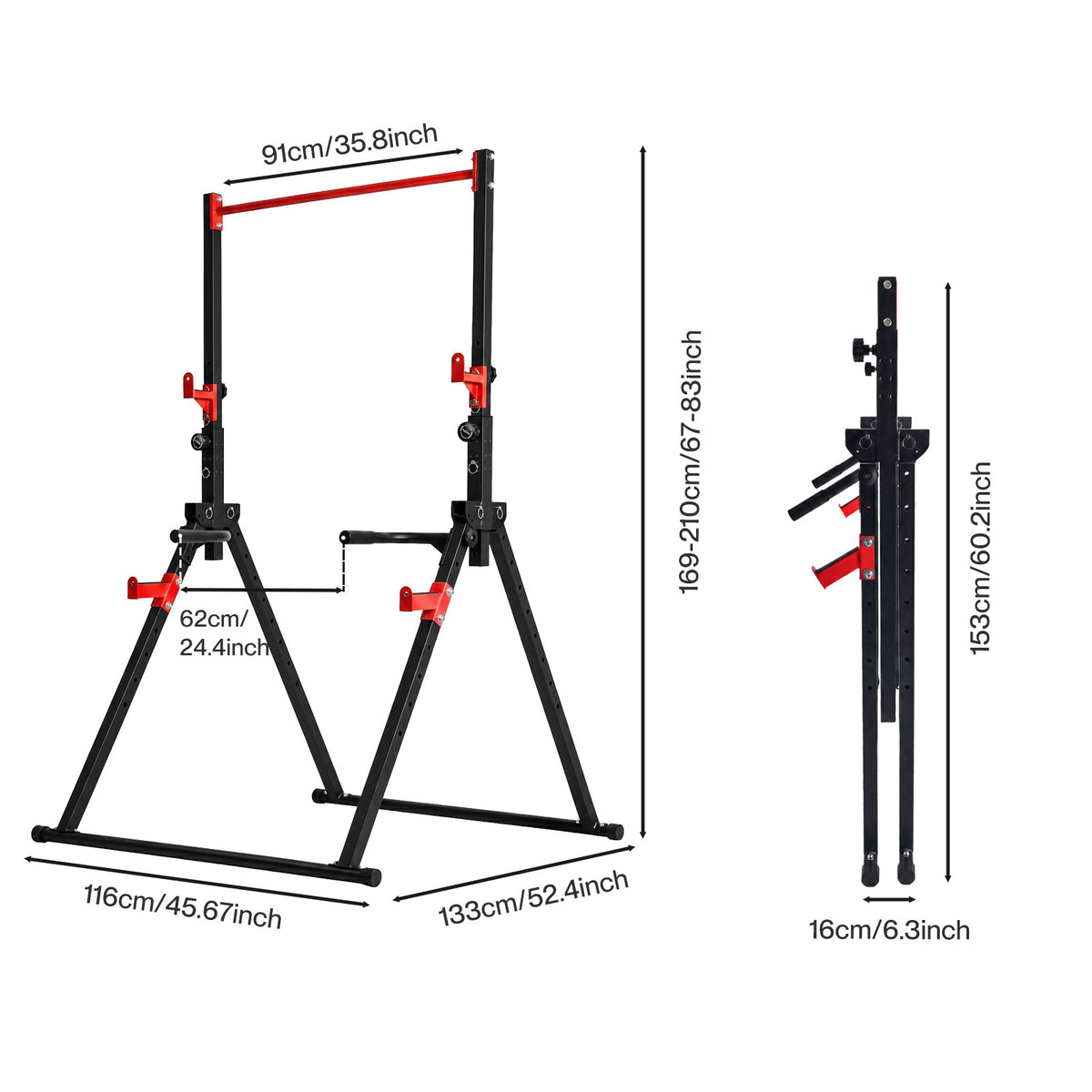 Centra Pull Up Bar,pull Up Station,dip Bars Free Standing,220kg,black Red