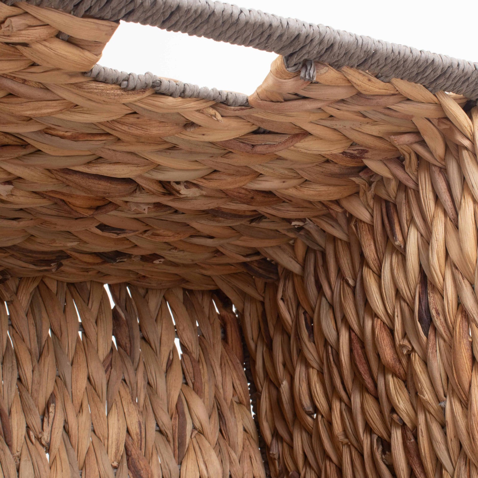 Water Hyacinth Square With Grey Rope Border Storage Basket | Small | Brown