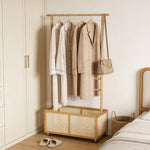 Breeins Freestanding Bamboo Clothes Rack With Rattan Basket