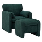 Chenille Upholstered Armchair With Footstool | Green