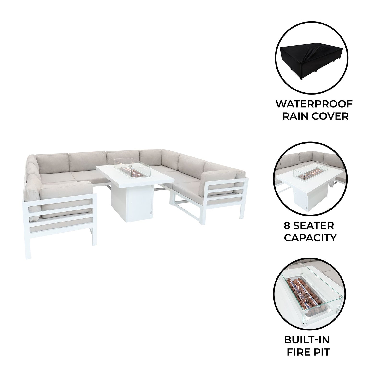 Modular Garden Furniture Set With Fire Pit | White
