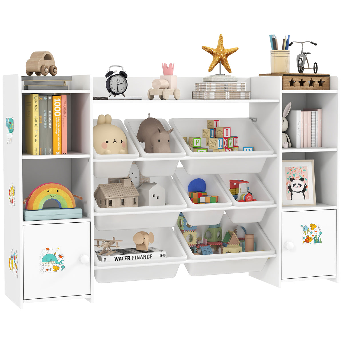 Kids Toy Storage Organiser With 8 Removable Storage Bins | White