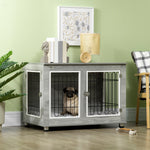 Dog Crate Table W/ Cushion, Double Door - Grey | Gray