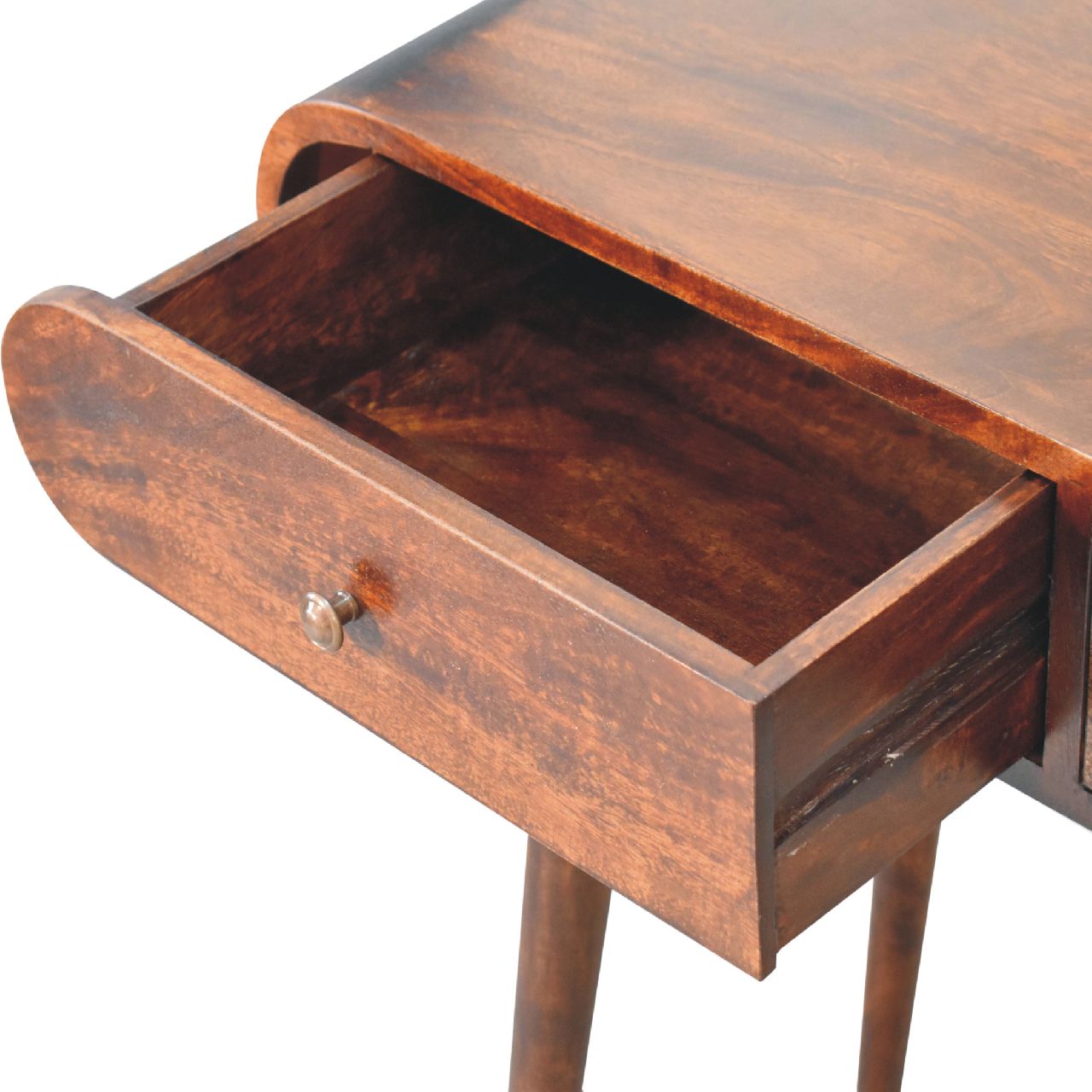 Light Walnut Curved Edge Console Table, 2 Drawers, Dark Brown