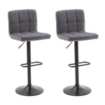 Set Of 2 Height Adjustable Velvet Upholstered Bar Stools With Metal Base | Grey