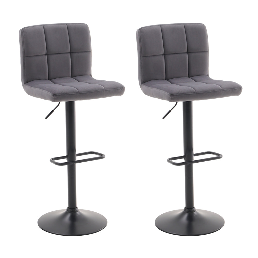 Set Of 2 Height Adjustable Velvet Upholstered Bar Stools With Metal Base | Grey