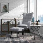 Living Room Chair With Footstool And Steel Legs Light Grey