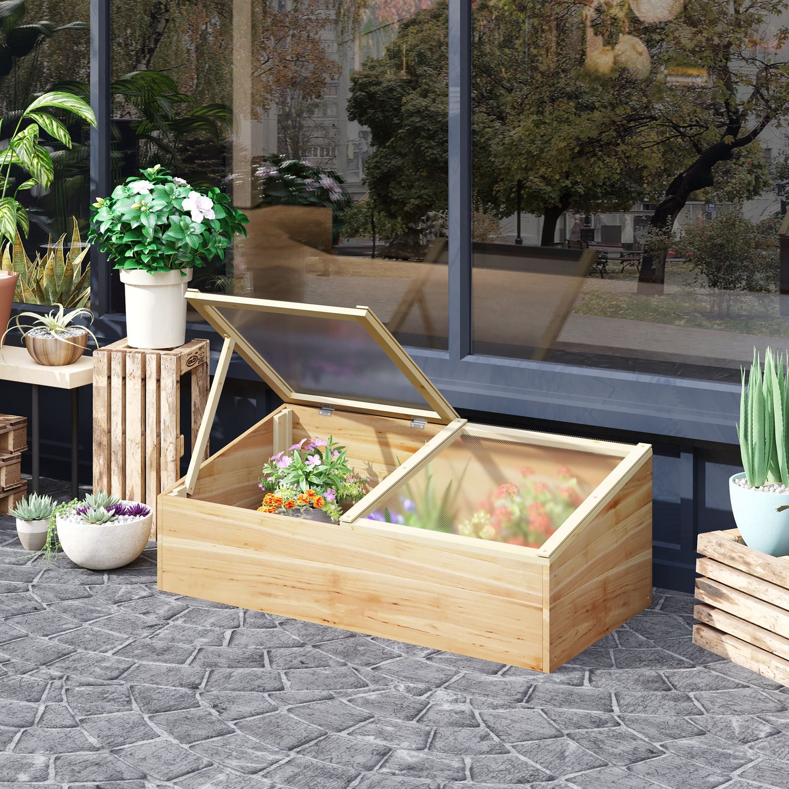 Wood Cold Frame Greenhouse Outdoor Natural