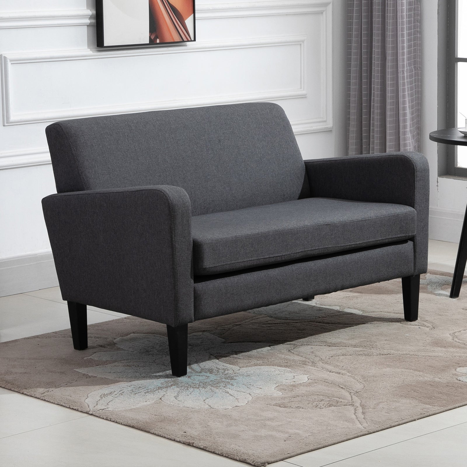 Linen Curved 2 Seat Sofa Loveseat With Thick Cushion