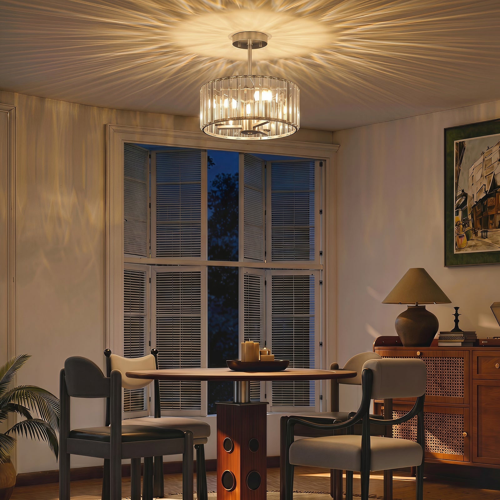 Semi Flush Mount Modern Crystal Chandelier Ceiling Light | Silver