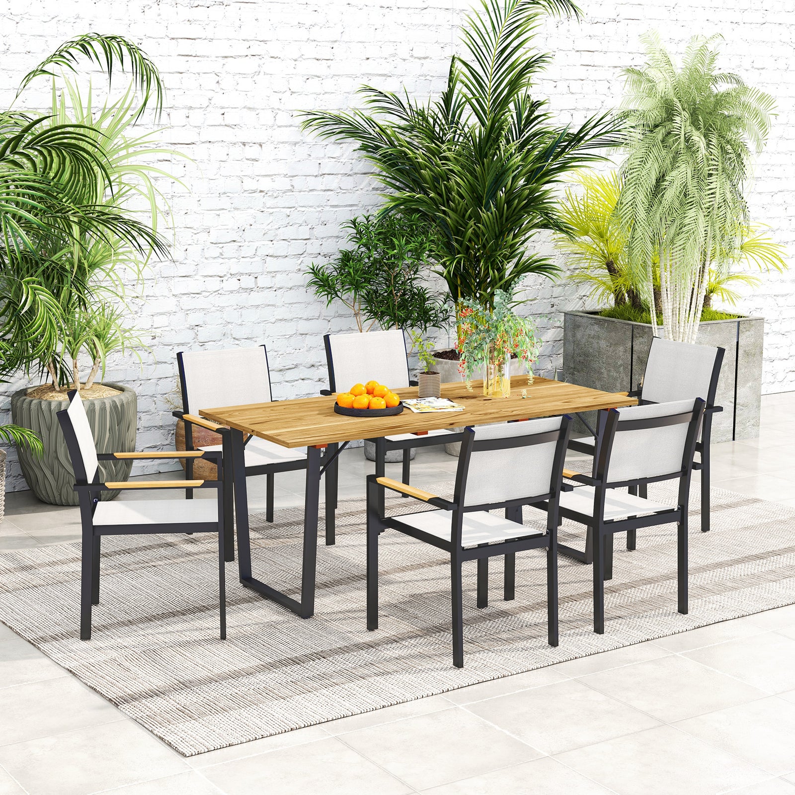 175x80cm Fir Wood Table, Slatted Top, Brown