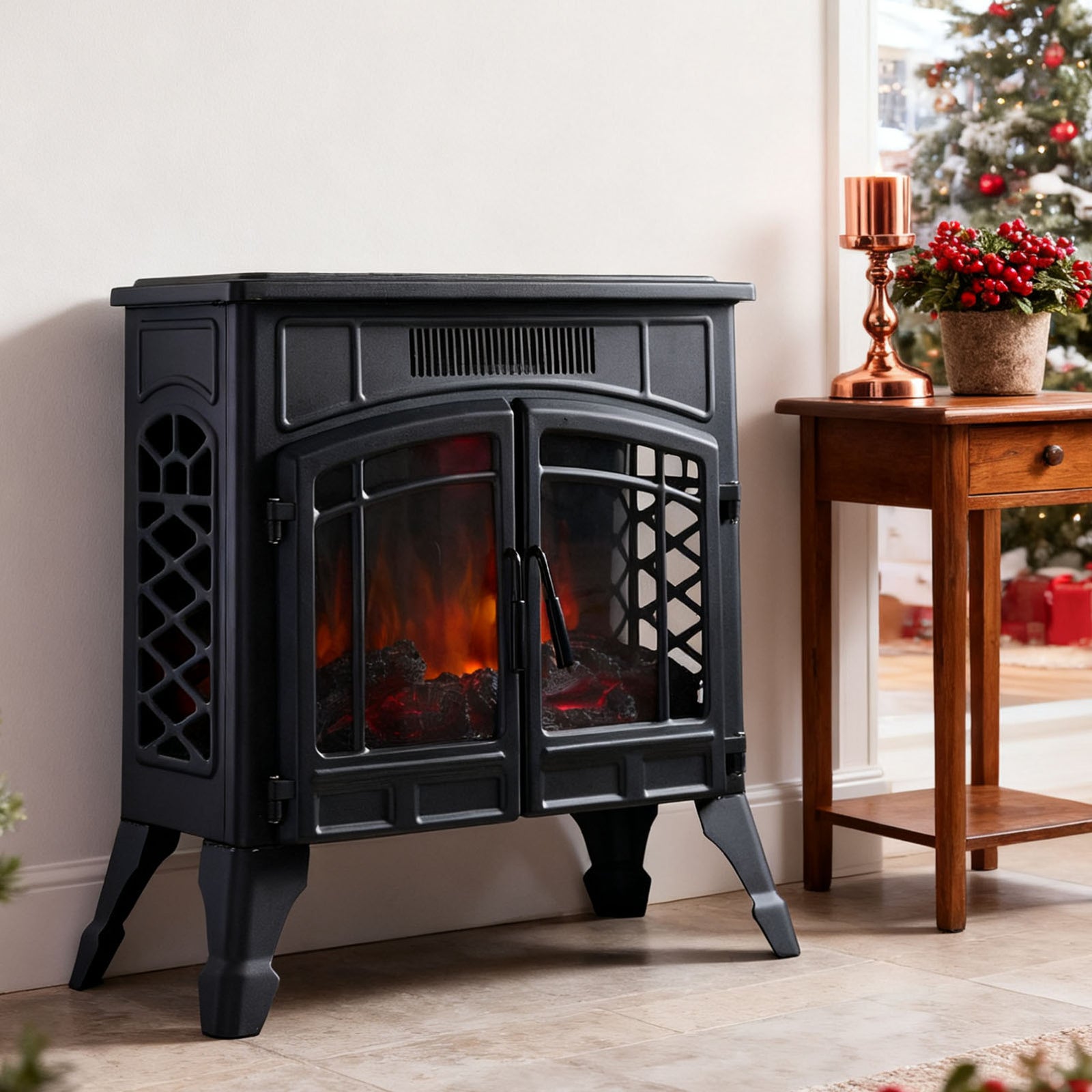 Freestanding Electric Fireplace Heater With Remote Control