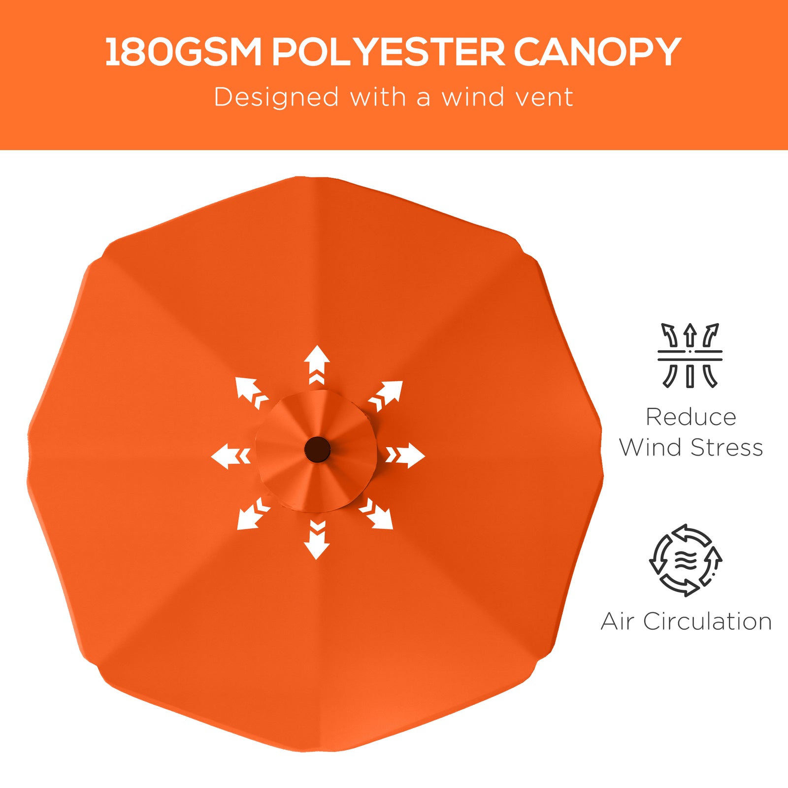 Solar Garden Parasol W/ Led, Tilt | Orange
