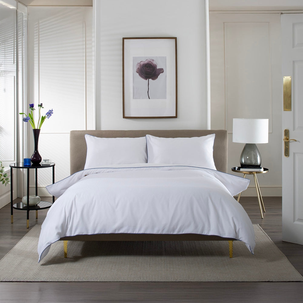 Ridgeway 240 Thread Count 100% Cotton White Duvet Cover Set,  Sateen Stripe With Piped Detailing | Super King | White