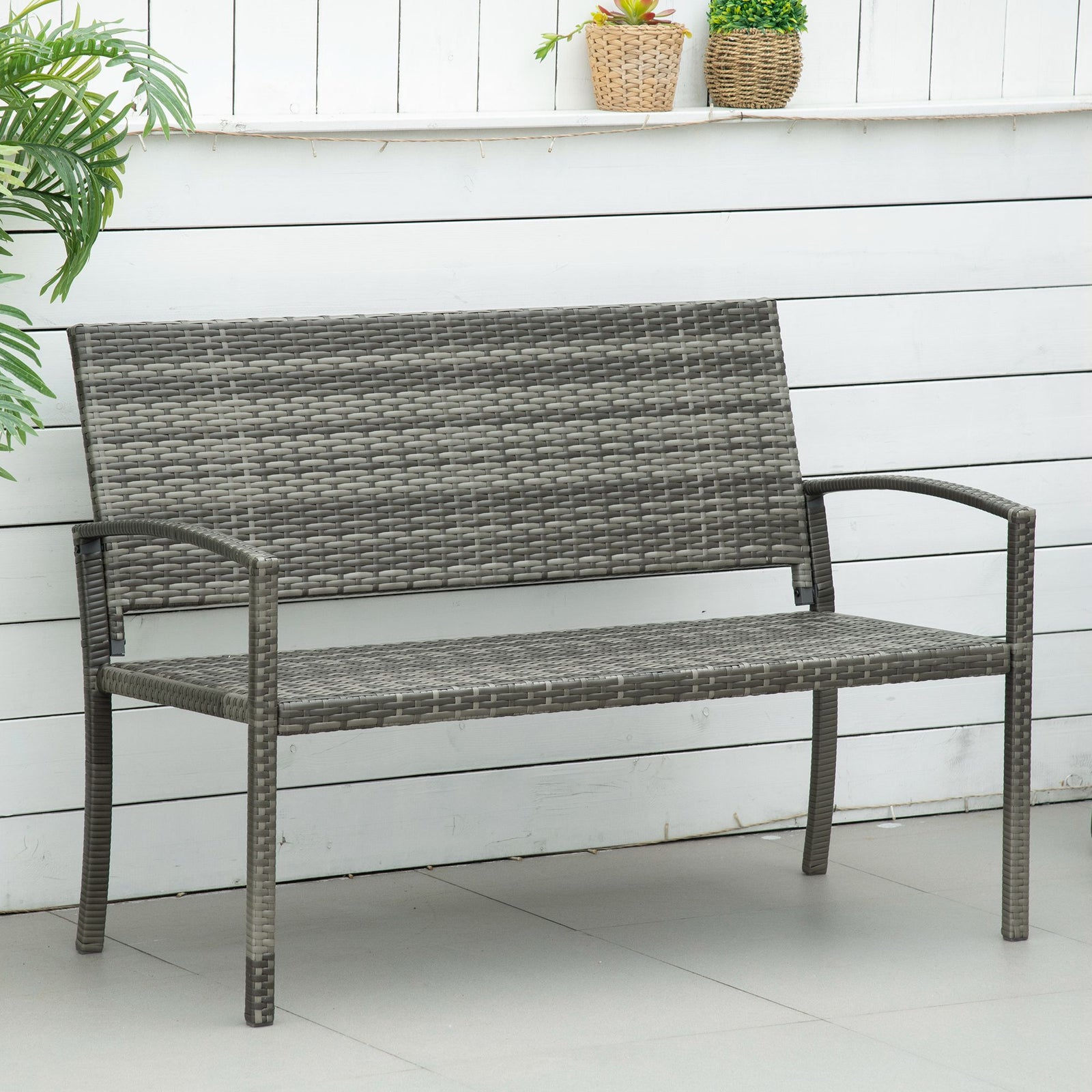 Patio Rattan 2 Seater Garden Bench Love Seater Garden | Gray