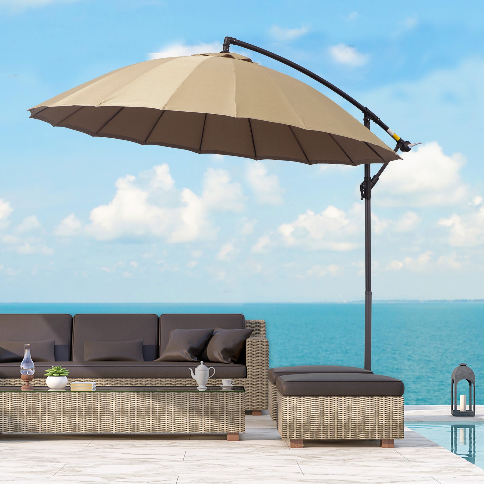 3m Cantilever Shanghai Parasol W/ Crank & Cross Base | Beige