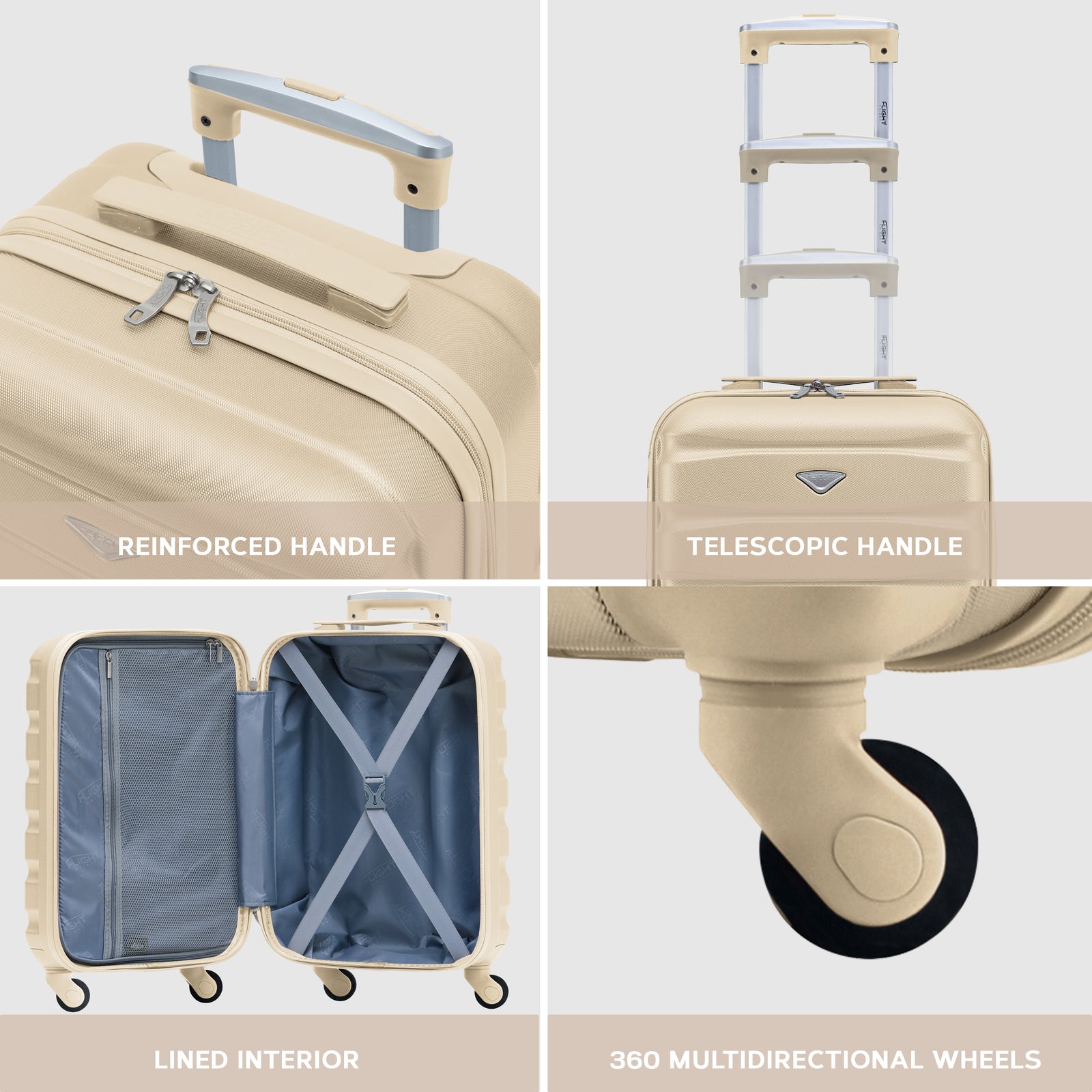 55x35x25cm Lightweight Suitcase - Cabin Carry On - Hard Shell - 4 Wheels Overhead Luggage | Cabin | Champagne