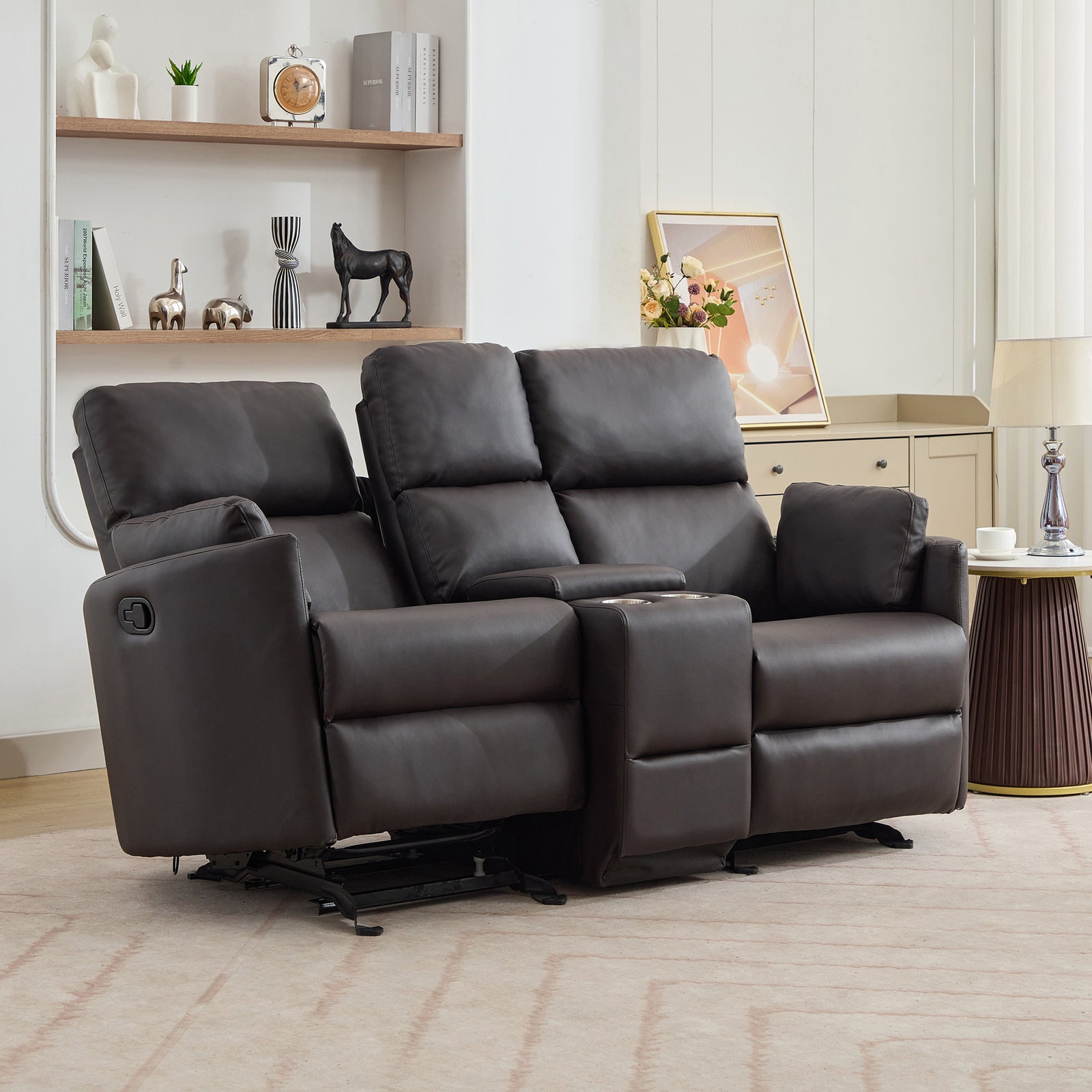 Hudson 2 Seat Rocker Recliner Sofa With Centre Console | Brown