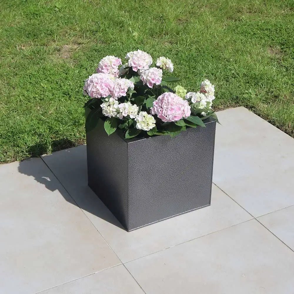 Zinc Galvanised Square Planter | 50cm x 50cm x 50cm | Silver Black