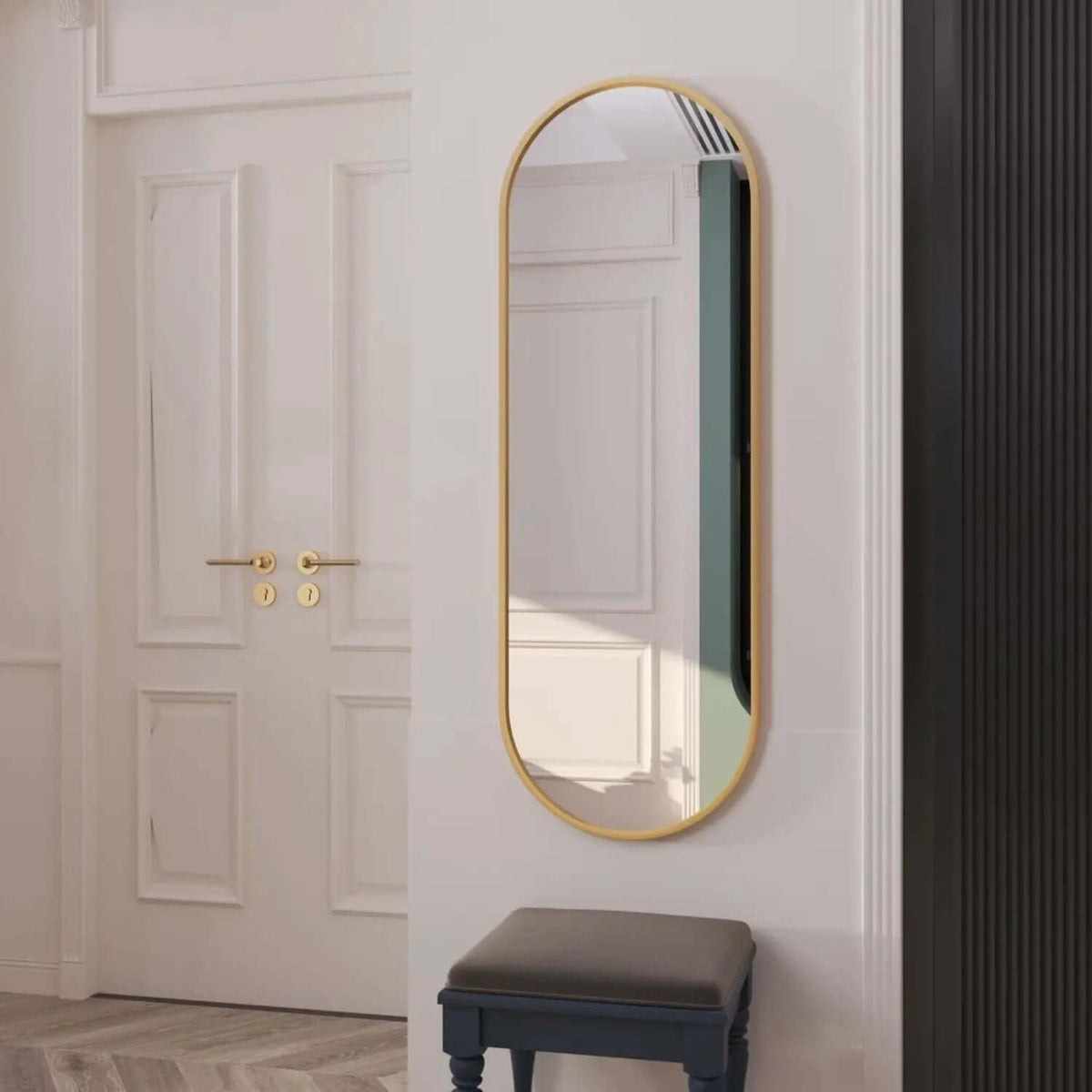 Emi- Gold Metal Runway Oval Mirror | 120cm x 40cm
