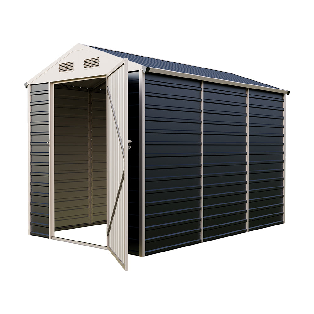 6x8 Ft Heavy-Duty Metal Apex Roof Garden Storage Shed – Durable Steel Frame, 4 Vents & Lockable Door Outdoor Tool House
