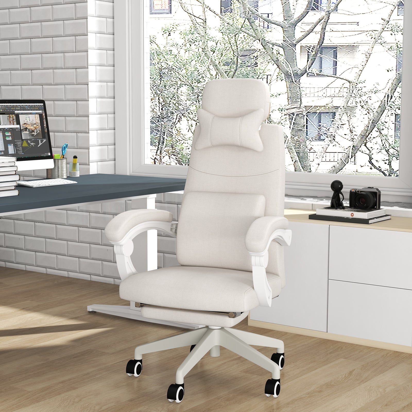 Home Office Swivel Chair W/ Footrest | White