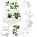 3 Tier Foldable Wooden Plant Stand Garden & Balcony Flower Shelf 96cm Multipurpose Plant Display Rack | White