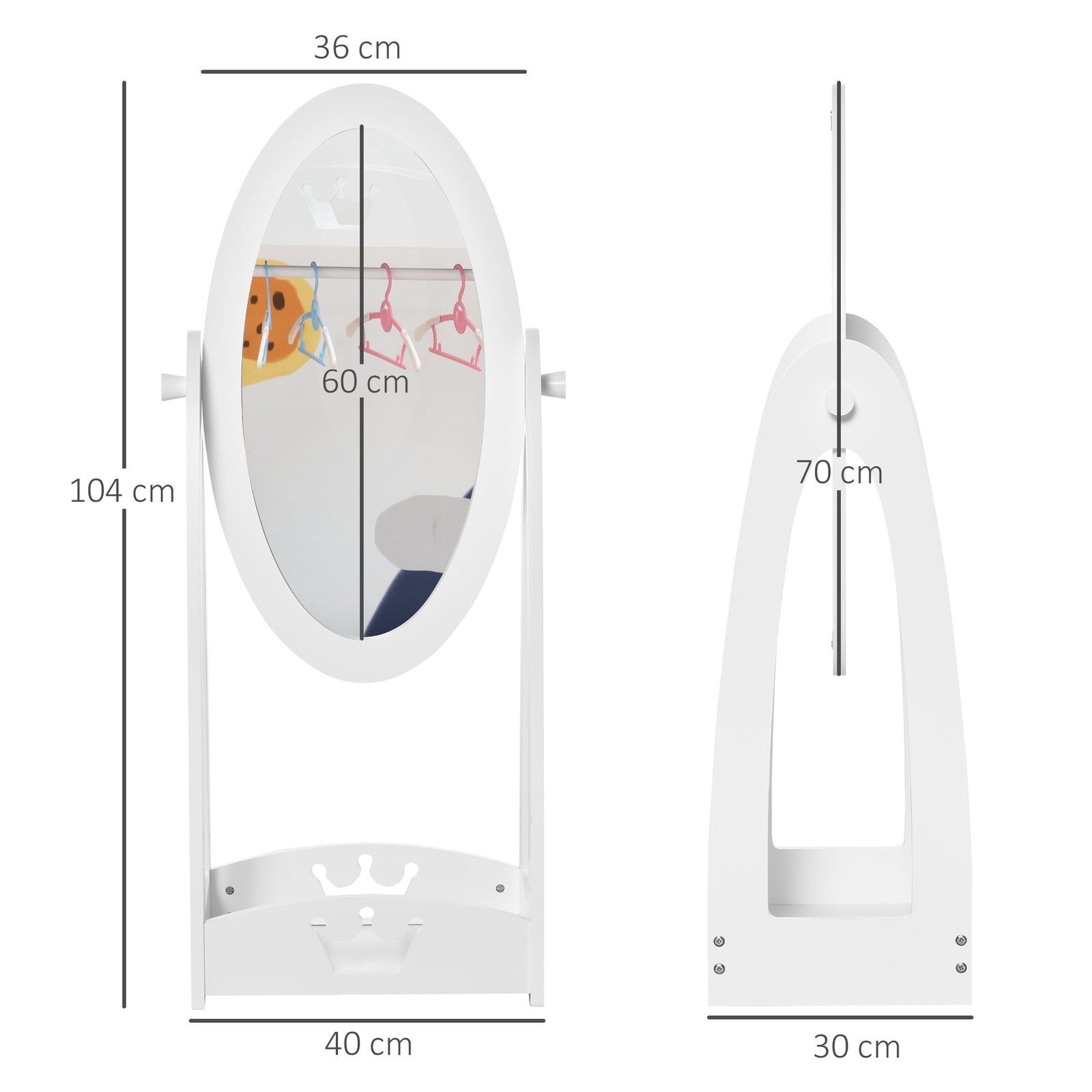 Free Standing Kids' Dressing Mirror With Storage For 3- 8 Years Old White