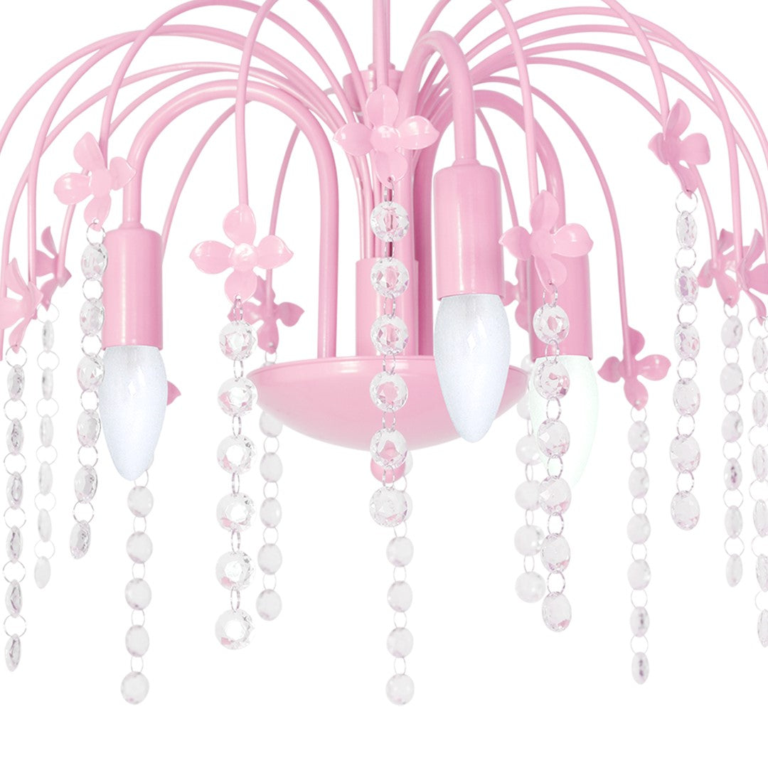 Laura Pink  Pendant Lamp  Beautifully Hand Made Chandelier In Baby Pink With Crystal Droplets