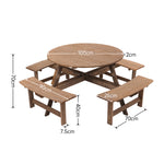 8 Seater Round Wood Picnic Table And Bench Set