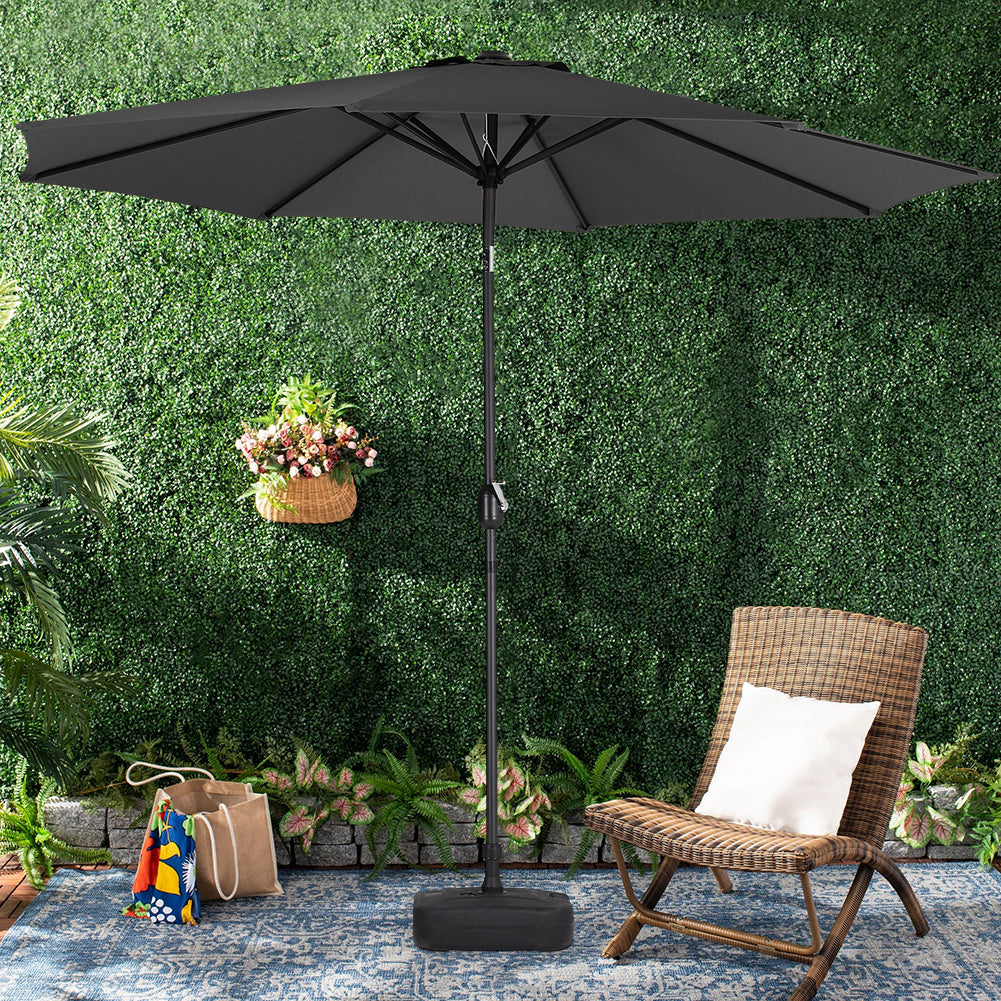 3m Garden Parasol Adjustable Tilting Parasol With Crank Handle With Plastic Fillable Base | One Size | Black