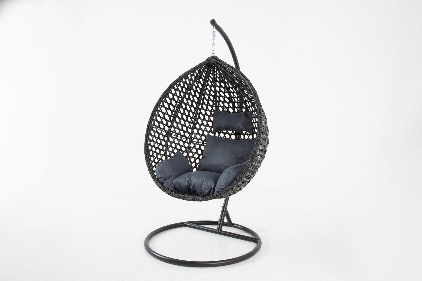 Luxurious Onyx Black Hanging Swing Pod Egg Chair With Deep Grey Cushions | 56 - 121cm | Charcoal Gray