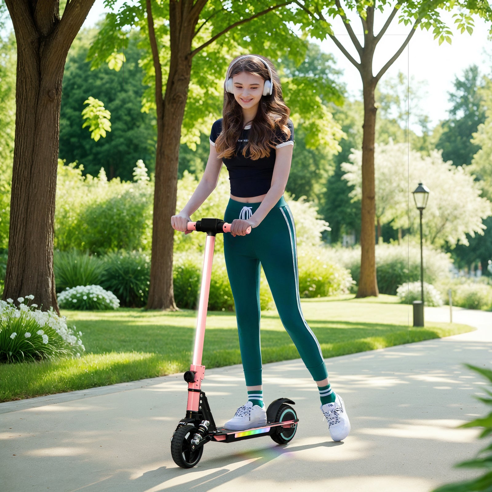 Folding Electric Scooter W/ Led Lights And Display | Pink