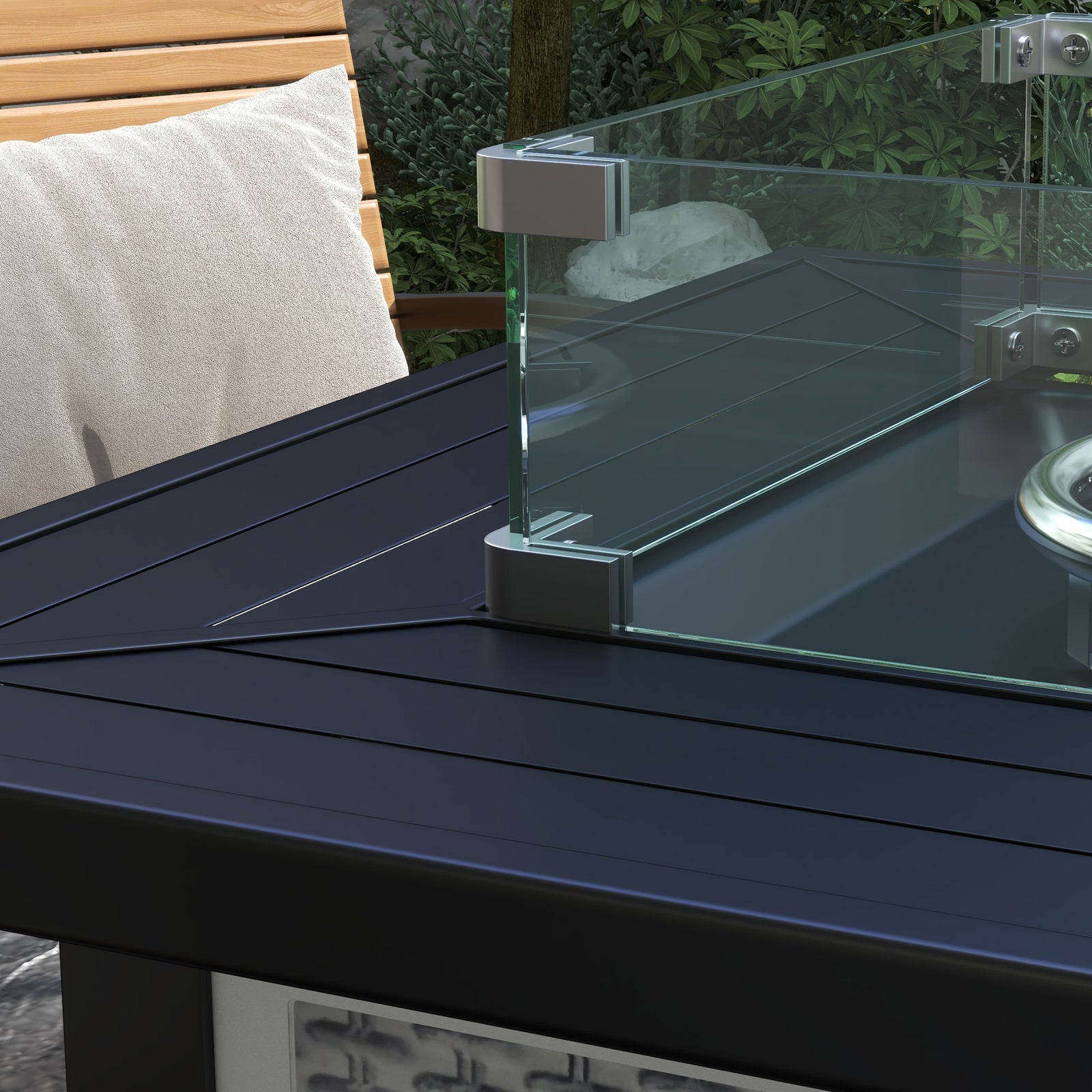 Square Propane Fire Pit Table 50,000 Btu W/ Glass
