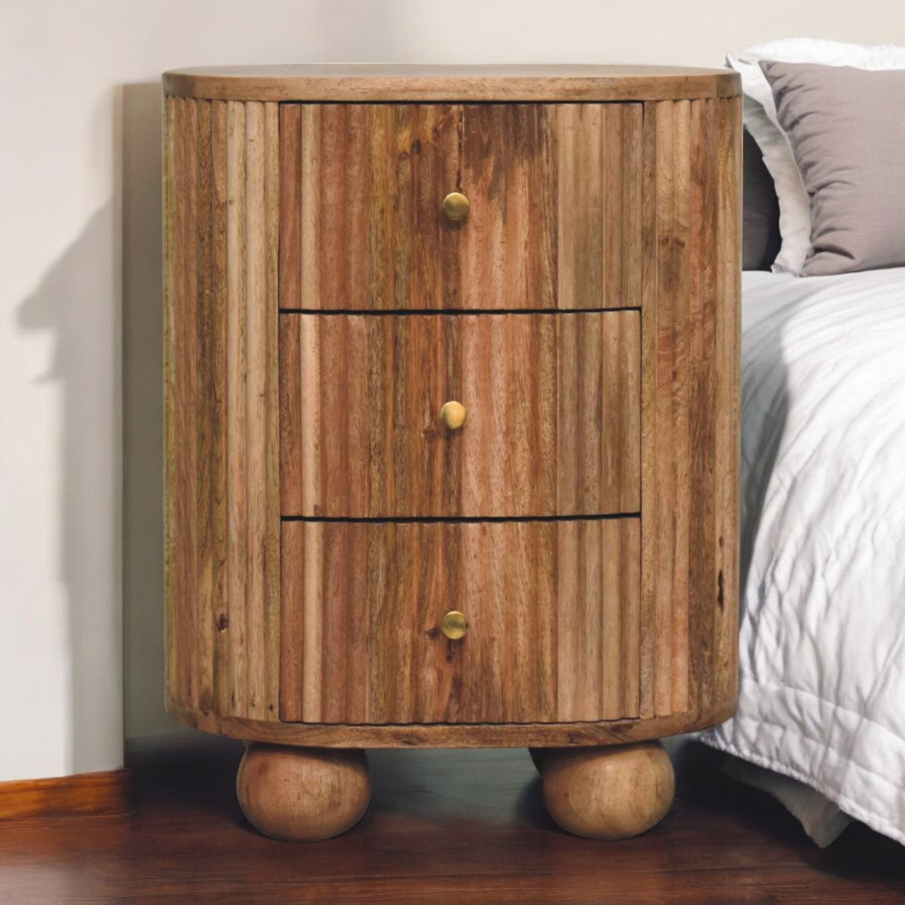 Solid Wood Soba Ball 3 Drawer Bedside